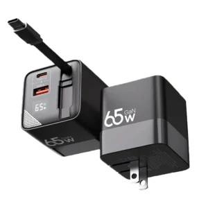 65W GaN Fast Charger with Retractable USB-C Cable